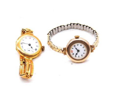 Two 9 carat yellow gold vintage ladies' wristwatches, a 9 carat yellow gold lady's wristwatch, the 16mm circular white enamel