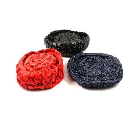 Simone Mirman and others - three coloured raffia style hats and five others, Simone Mirman woven navy hat with white flower; 