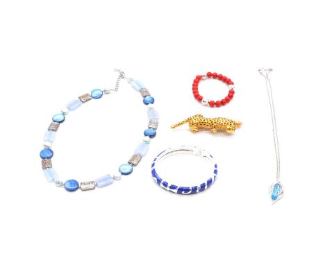 Modern costume jewellery necklaces, pendants and bracelets and other items, a tricolour multiple bead necklace, 70cm; a Virtu