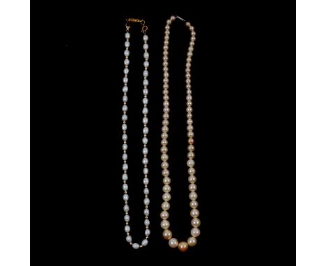A freshwater pearl necklace, a cultured pearl necklace, bracelet, earrings and pendant, a freshwater pearl and yellow metal b