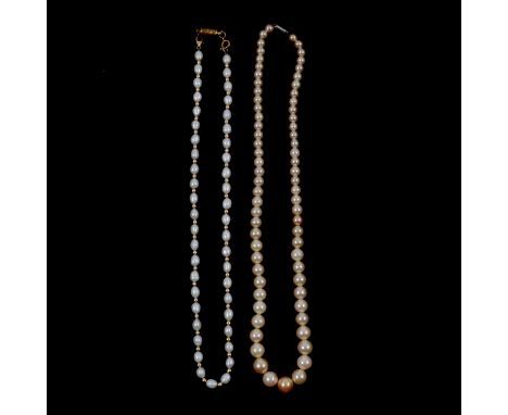 A freshwater pearl necklace, a cultured pearl necklace, bracelet, earrings and pendant, a freshwater pearl and yellow metal b