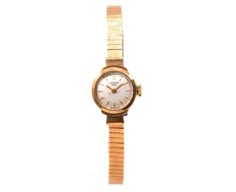 Camerer Cuss - a lady's 9 carat yellow gold bracelet wristwatch, 12mm circular champagne baton dial signed Camerer Cuss in a 
