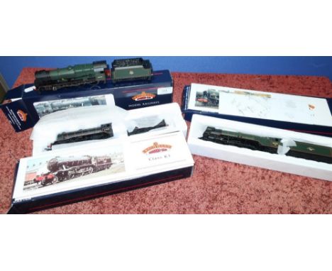 Three boxed Bachmann Branchline OO gauge locomotives &amp; tenders including The Northern Staffordshire Regiment 46141, Class