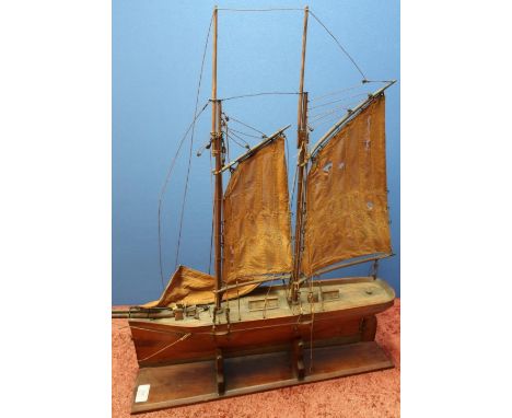 Early 20th C wooden constructed twin masted Thames style barge, on stand (60cm) 