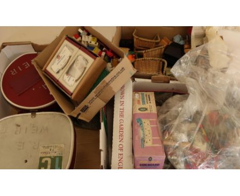 Selection of dolls house furniture, small selection of Lego, die-cast vehicles, various dolls, vintage games, puzzles etc in 