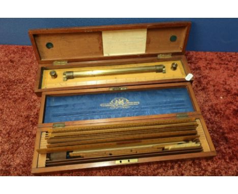 Cased boxwood and brass rule device marked Coombes Devonport, and a cased set of various boxwood, ivory and other rulers, the