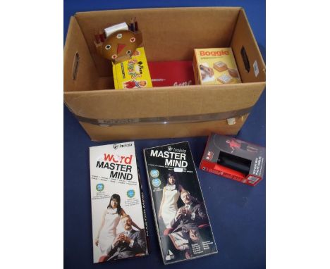 Boxed Pelham Puppet and various vintage boxed games including Word Mastermind, Boggle etc 