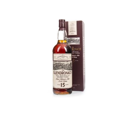 GLENDRONACH AGED 15 YEARS - ONE LITRE Single Malt Scotch Whisky Matured in sherry casks. One litre, 40% volume, in carton.