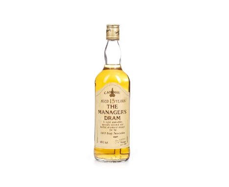 CARDHU MANAGERS DRAM AGED 15 YEARS Single Malt Scotch Whisky Matured in a refill cask, signed 19th July 1989. Full size bottl