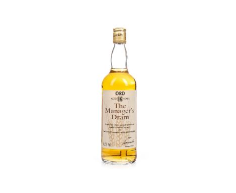 ORD MANAGERS DRAM AGED 16 YEARS Single Malt Scotch Whisky Matured in a refill cask, signed 20th June 1991. No capacity stated