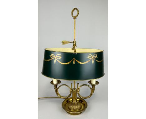 A FRENCH BRONZE BOUILOTTE TABLE LAMP WITH METAL SHADE, 63cm x 37cm (with shade).