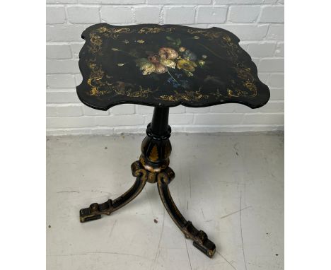 A VICTORIAN PAPIER-MACHE ON TRIPOD SUPPORTS, 70cm H