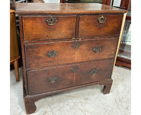AN 18TH CENTURY GEORGIAN CHEST OF DRAWERS, 95cm x 95cm x 52cm Front left bracket leg is broken off, and currently resting ben