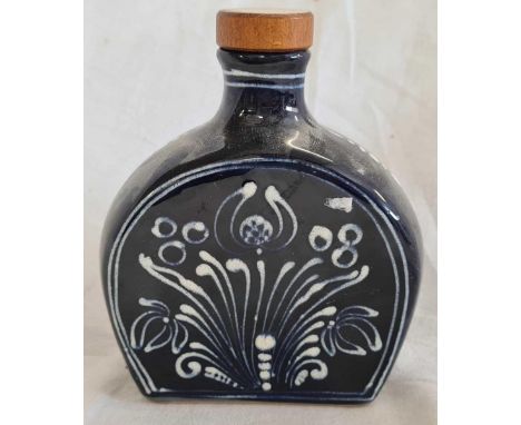 DARK BLUE &amp; WHITE DECORATED SPIRIT FLASK