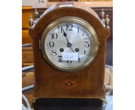 INLAID MAH MANTLE CLOCK WITH 4 BRASS FINIAL'S