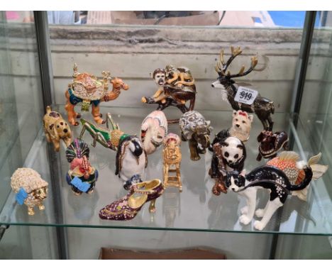 QTY OF ARORA ENAMEL TRINKET BOXES INCL; REINDEER, CAMEL, PENGUIN 