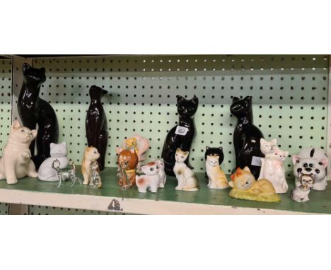 SHELF OF CHINA &amp; GLASS DECORATIVE CATS