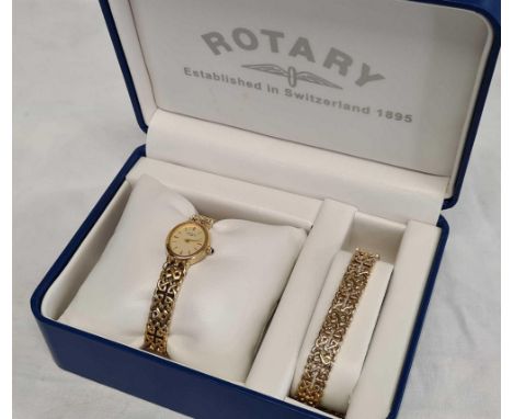 LADIES ROTARY WRIST WATCH AND MATCHING BRACELET IN ORIGINAL BOX WITH PAPERWORK