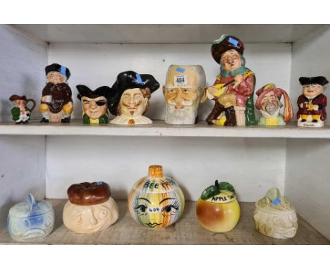 SHELF OF TOBY JUGS &amp;  SHELF OF NOVELTY CONDIMENT JARS