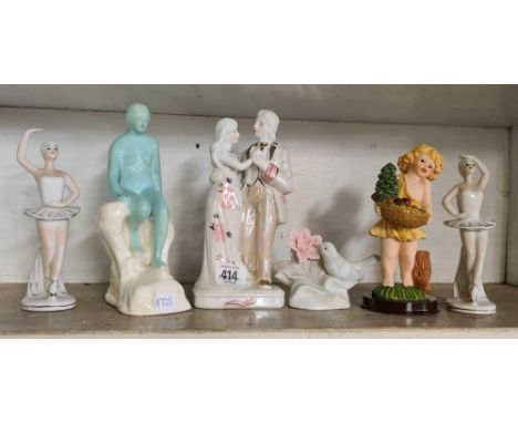 SHELF OF CHINA FIGURES INCL; BALLERINA'S ETC