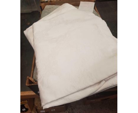 PAIR OF GREEN CURTAINS 80'' W X 90'' L, &amp; CREAM CURTAINS 64'' W X 56'' L