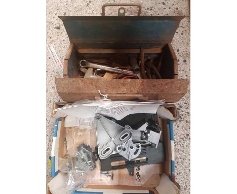 METAL BOX WITH TOOLS &amp; A GRINDER STAND
