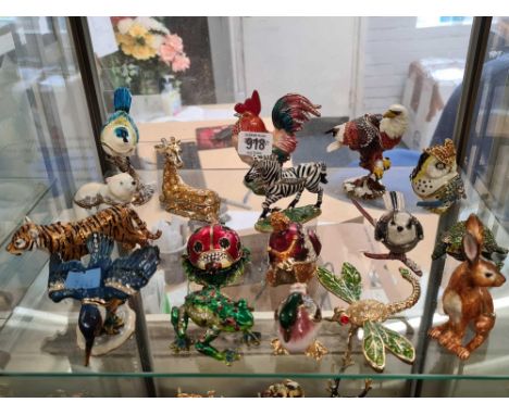 QTY OF ARORA ENAMEL TRINKET BOXES INCL; THE ROOSTER, GOLDEN EAGLE , OWLS