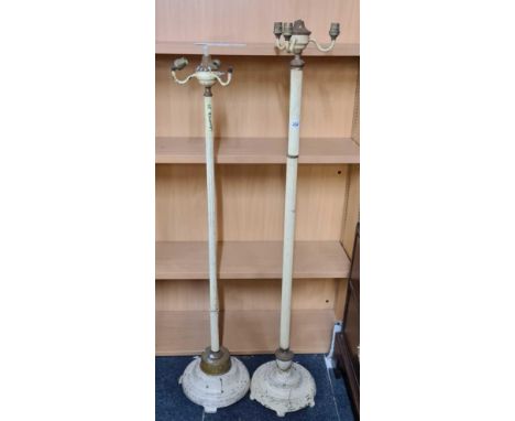 2 VINTAGE FRENCH STYLE PILLAR TRIPLE HEAD STANDARD LAMPS