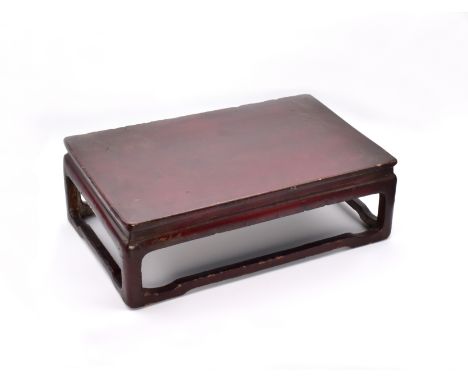 * TO BE SOLD WITHOUT RESERVE *A CHINESE RED LACQUERED SOFT WOOD CORNER LEG STAND, 17TH/18th CENTURY十七/十八世紀 紅漆木座架 The rectangu