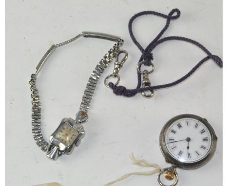 A late Victorian silver fob watch; together with a vintage Elbon cocktail watch