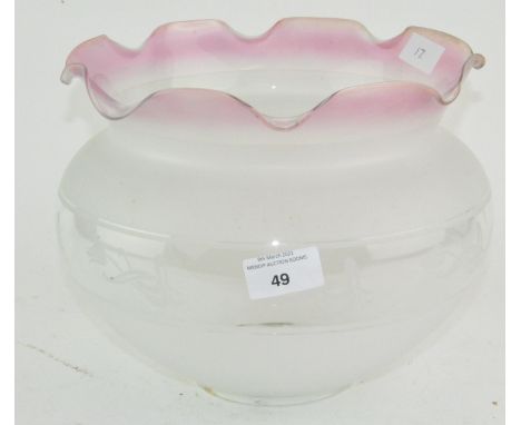 A large Art Nouveau cranberry tipped oil lamp shade, 20cm x 23cm