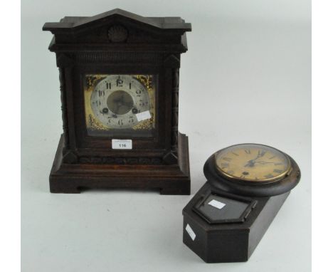 An early 20th century oak cased mantle clock by Junghams, the ring dial with Arabic numerals denoting hours, 36cm x 26cm x 16