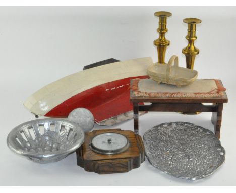 Assorted collectables, including a small wall barometer and a scratch built boat