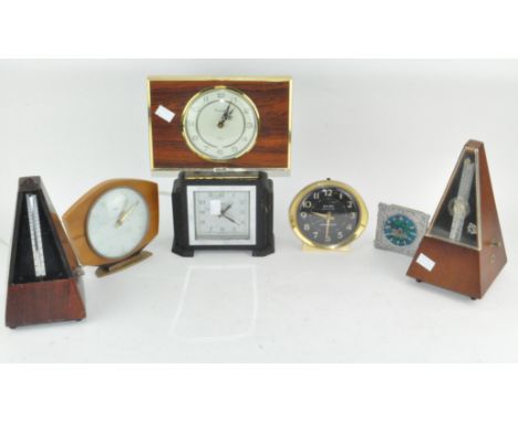 A group of five vintage mantel clocks and two metranones, to include a Westclox Big Ben repeater and Metamec 