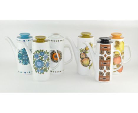 A group of six retro coffee pots by J G Meakin Studio, circa.1960's, 24cm high