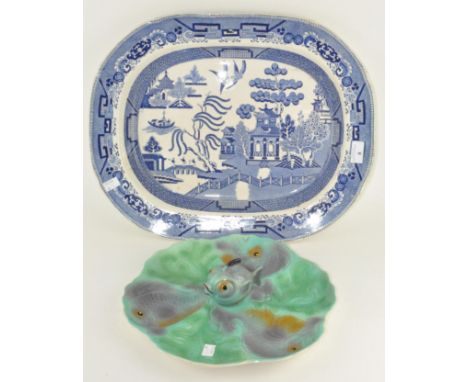 A novelty ceramic oyster dish by Shorter &amp; sons, 33.5cm diameter; together with a blue and white meat dish
