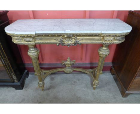 A French Louis XV style carved giltwood and marble topped console table 