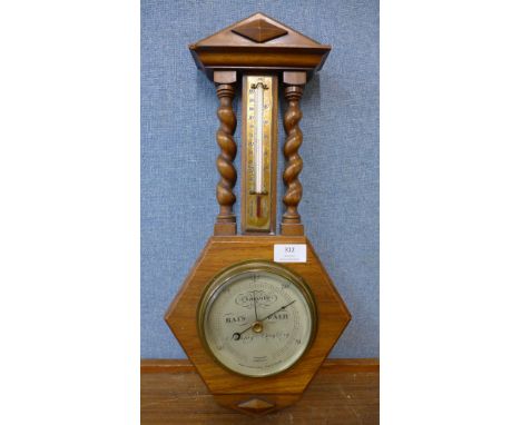 A Short & Mason of London walnut aneroid barometer 