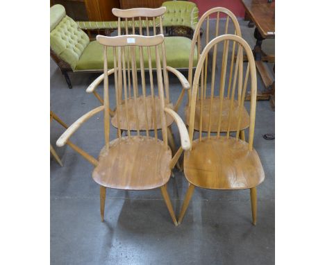 A pair of Ercol Blonde elm and beech Goldsmith chairs and a pair of Quaker chairs 