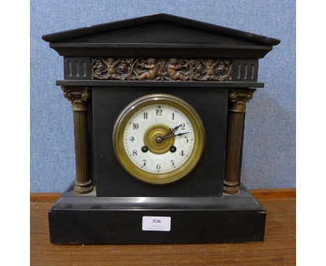 A 19th Century French Belge noir architectural cased mantel clock 