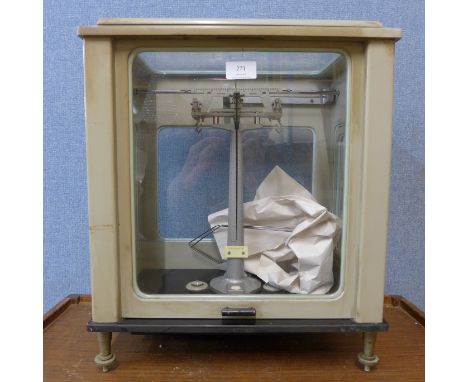 A cased set of vintage Stanton Instruments Ltd. balance scales 