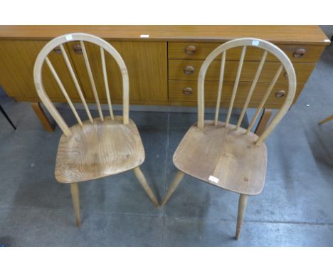 A pair of Ercol Blonde elm and beech Windsor chairs 