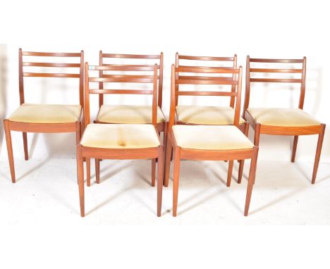 Victor B. Wilkins - G-Plan - A set of six retro vintage mid 20th century circa 1960s G-Plan teak wood dining chairs having la