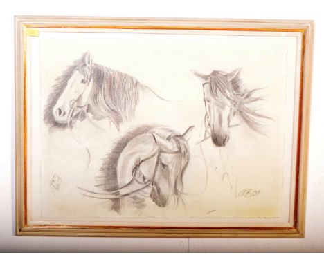 Alan Brassington (British, b.1959) - A 20th century racing horse heads pencil sketch on paper. The drawing having frontal, si