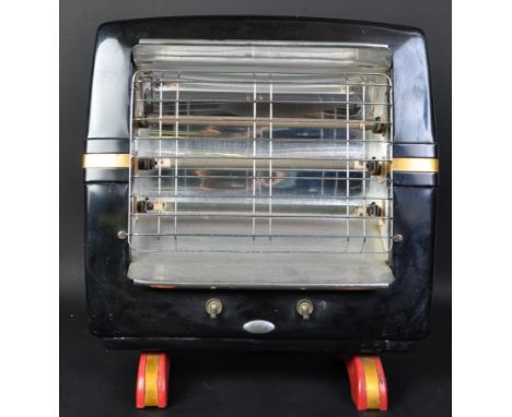 A retro vintage mid 20th Century space heater by Belling &amp; Co. Enfield Middlesex England. House in a metal red case with 