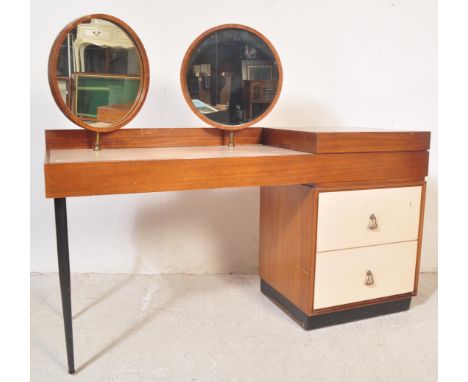 G Plan - E Gomme - A vintage retro mid 20th century circa. 1950's dressing table having two central circular mirrors to back 