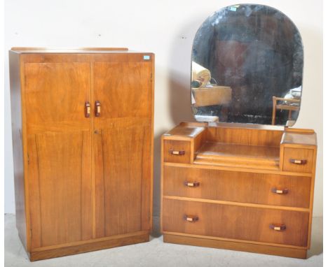 Wilton Furniture - An early 20th century circa. 1930's Art Deco era walnut bachelors wardrobe and dressing table. The wardrob