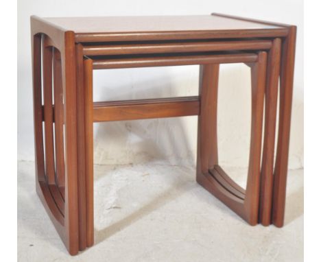 R Bennett - G Plan - Quadrille pattern - A 1970's retro vintage teak wood graduating nest of tables. The three nesting coffee