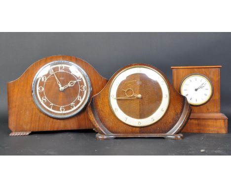 A collection of three vintage mid 20th century mantel clocks to include two Smiths mantel clocks and an early 20th century Fr