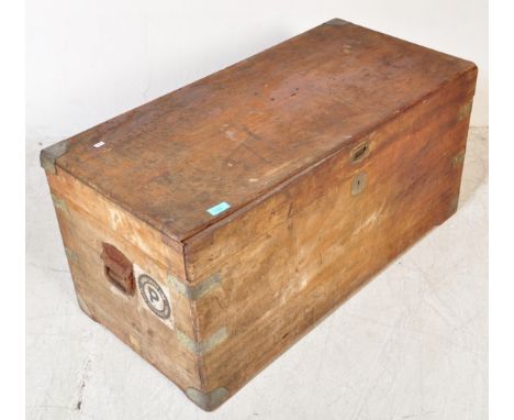A 19th Century camphor wood traveller trunk / chest. With metal carry handles to side, brass lift handle to front with keyhol